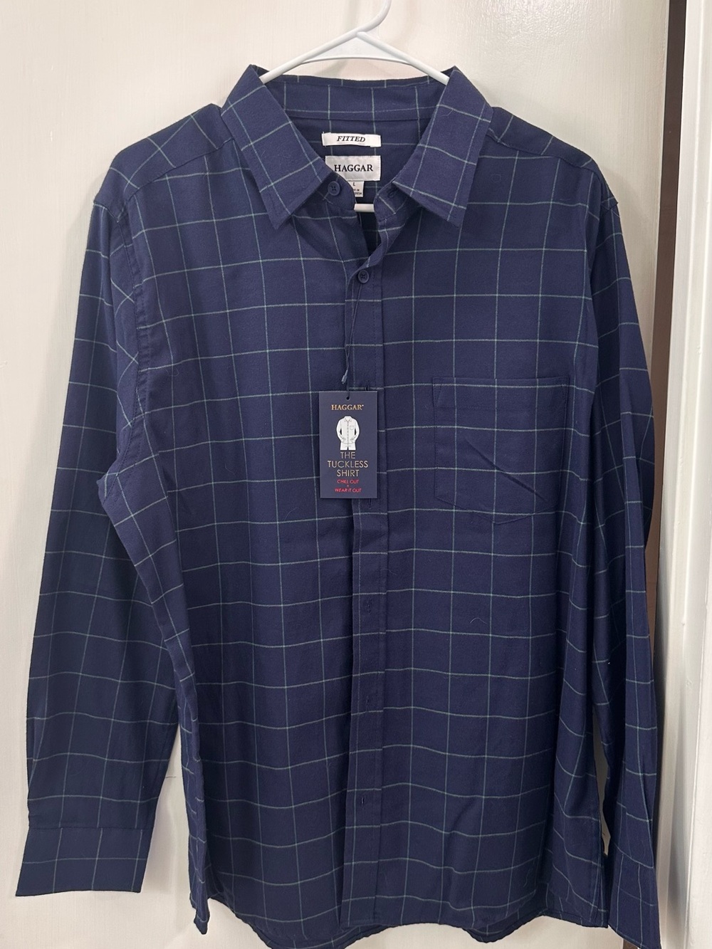 Haggar Navy Windowpane Button-Up Shirt